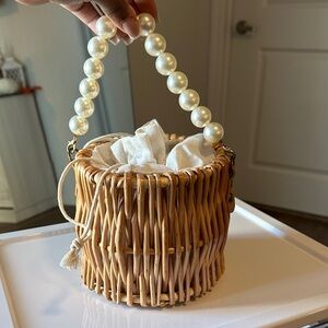 Pearl Handle Woven Basket Bag